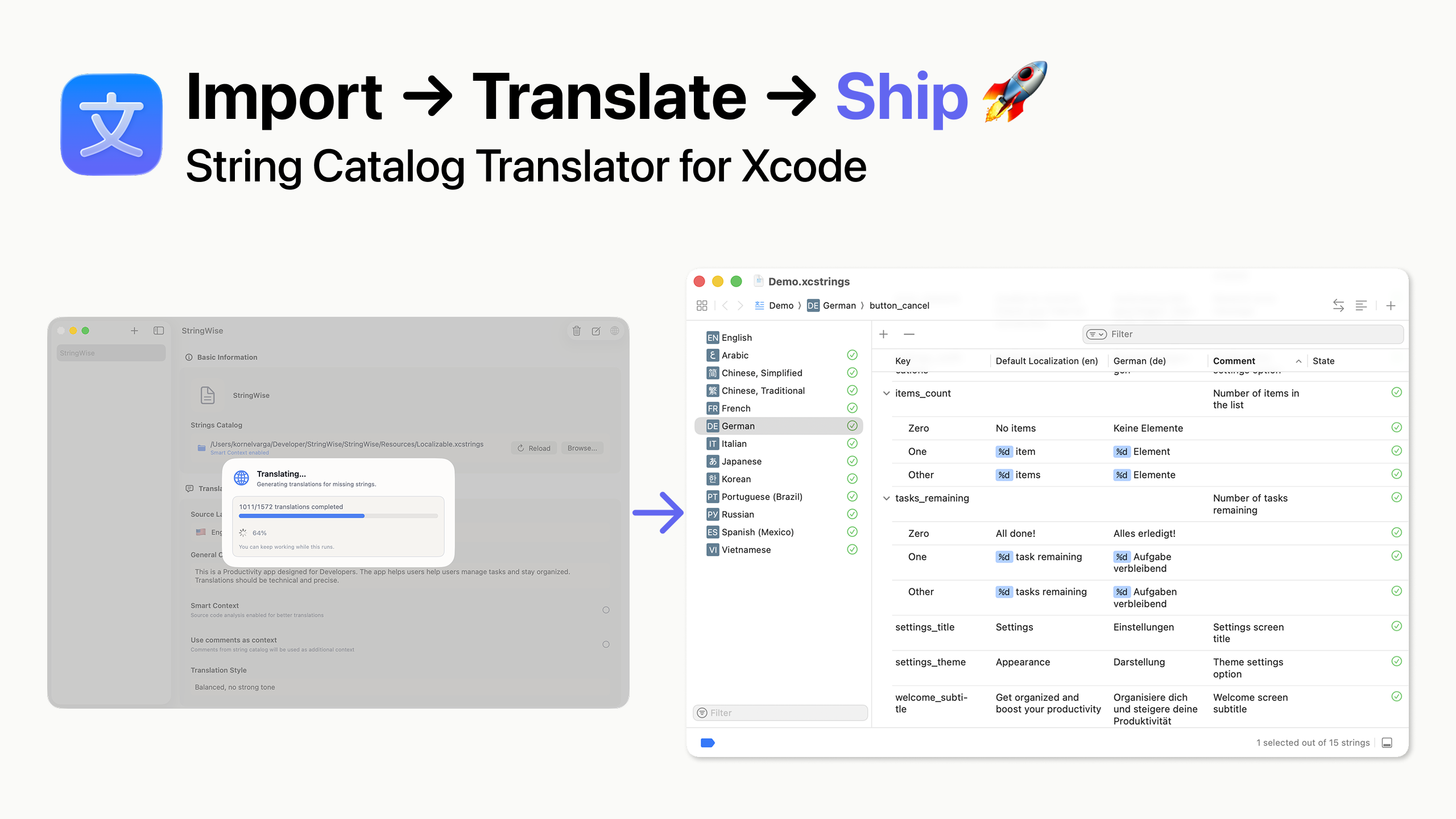 StringWise XCStrings Translator for Xcode